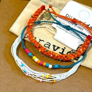 PURA VIDA Beaded Orange Thick Braid, Bead Bracelet and White Beaded Malibu NEW